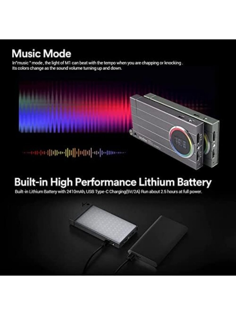 Compact RGB LED Video Light Panel - Portable Full Color Camera Lighting - Picture 5 of 6